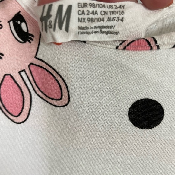 H&M White Dress with Black Polka Dots and Pink Bunny size 2-4T - Picture 4 of 4